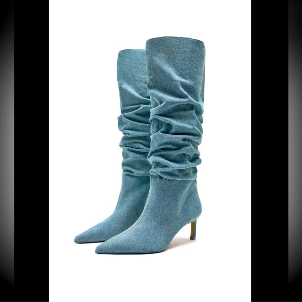 Zara Blue Slouchy Knee-High Boots, size 39. New